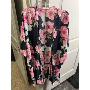 Promesa Kimono Women’s Large Black Floral Oversized Coverup Loose Wrap Shawl